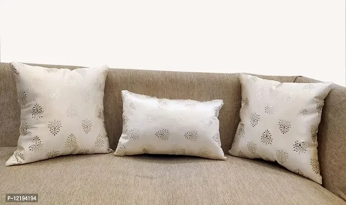 Cream Silver Foil Set of 3 Cushion Covers Combo for Sofa Home Bedroom-thumb0