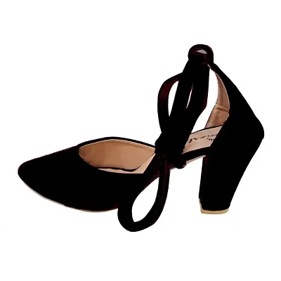 Black Suede Comfortable and Stylish Strappy Tie up Lacy High Heels | For Casual Wear, Party and Formal Wear Occasions 3 Inches Heel | For Women  Girls