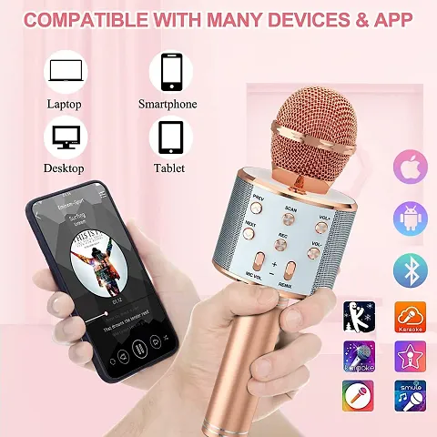Advance Handheld Wireless Singing Mike Multi-Function Bluetooth Karaoke Mic with Microphone Speaker for All Smart Phones