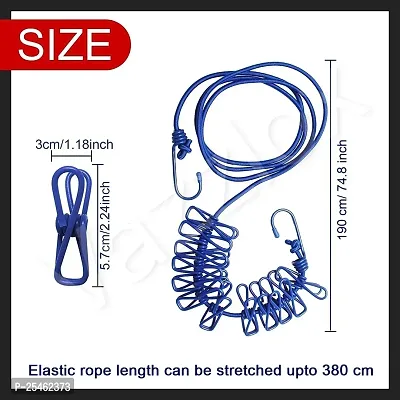 Cloth Drying Rope with Hooks (Pack of 1) Elastic Cloth Hanging Rope for Cloth Drying with 12 Clips Cloth Rope for Drying Clothes for Travel Home Outdoor Kapde Sukhane ki Rassi Wire -Multicolor-thumb2