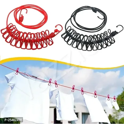 Cloth Drying Rope with Hooks (Pack of 1) Elastic Cloth Hanging Rope for Cloth Drying with 12 Clips Cloth Rope for Drying Clothes for Travel Home Outdoor Kapde Sukhane ki Rassi Wire -Multicolor
