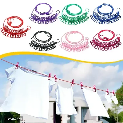Travel Elastic Clothesline Laundry Line Camping Clothes Lines Adjustable Clothes Rope with 12pcs Clothespins Portable Clothesline with Clips for Outdoor Indoor Wind-Proof Clothesline Multicolour-thumb0