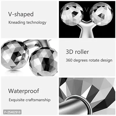Body Massager/ 3D Manual Roller Massager/ 360 Rotate Roller Face Body Massager/Skin Lifting/Wrinkle Remover and Facial Massage/Relaxation and Skin Tightening Tool/UniSex (Silver)-thumb2