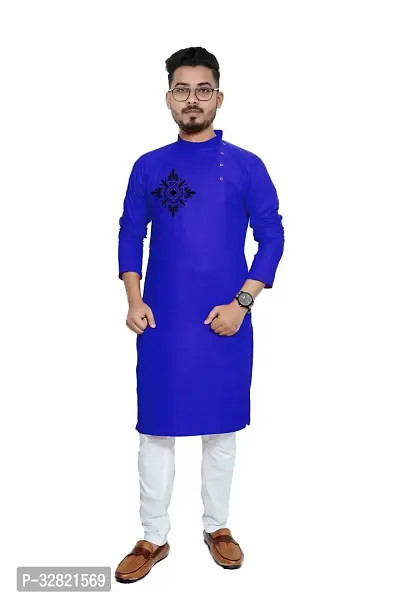 Rainbow Cloths Men Printed Straight Kurta Blue-thumb0