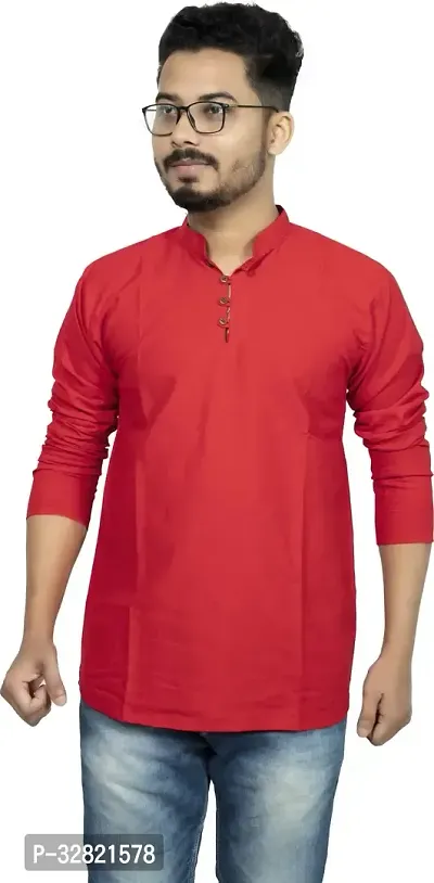 Rainbow Cloths Men Solid Straight Kurta Red-thumb0