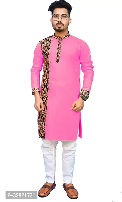 Rainbow Cloths Men Printed Straight Kurta Orange