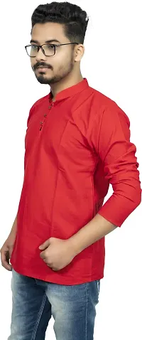 Rainbow Cloths Men Solid Straight Kurta Red-thumb2