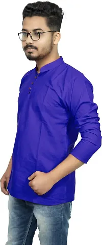 Rainbow Cloths Men Solid Straight Kurta Blue-thumb2