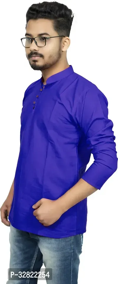 Rainbow Cloths Men Solid Straight Kurta Blue-thumb3