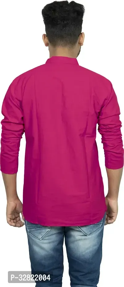 Rainbow Cloths Men Solid Straight Kurta Pink-thumb2