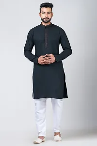 Rainbow Cloths Men Solid Straight Kurta Black-thumb3