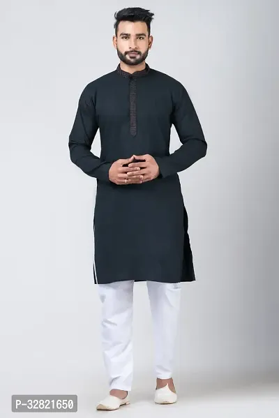 Rainbow Cloths Men Solid Straight Kurta Black-thumb4