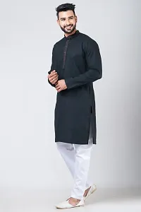 Rainbow Cloths Men Solid Straight Kurta Black-thumb2