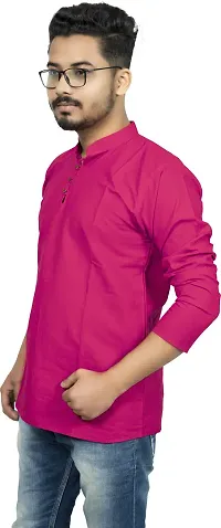 Rainbow Cloths Men Solid Straight Kurta Pink-thumb2