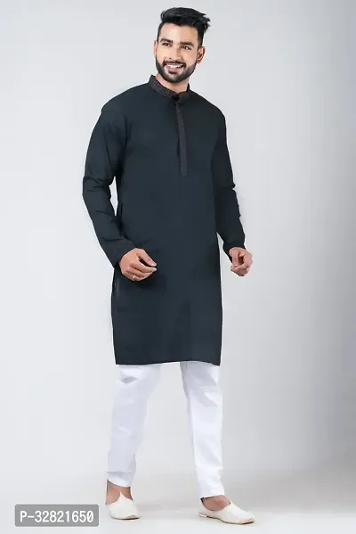 Rainbow Cloths Men Solid Straight Kurta Black-thumb0