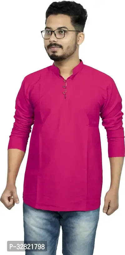 Rainbow Cloths Men Solid Straight Kurta Pink-thumb0