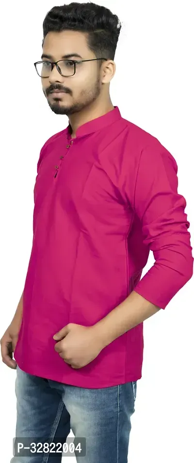 Rainbow Cloths Men Solid Straight Kurta Pink-thumb3