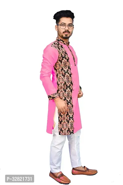 Rainbow Cloths Men Printed Straight Kurta Orange-thumb3