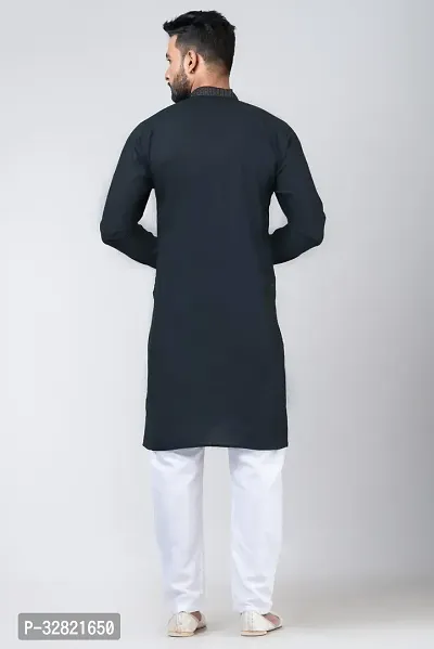 Rainbow Cloths Men Solid Straight Kurta Black-thumb2