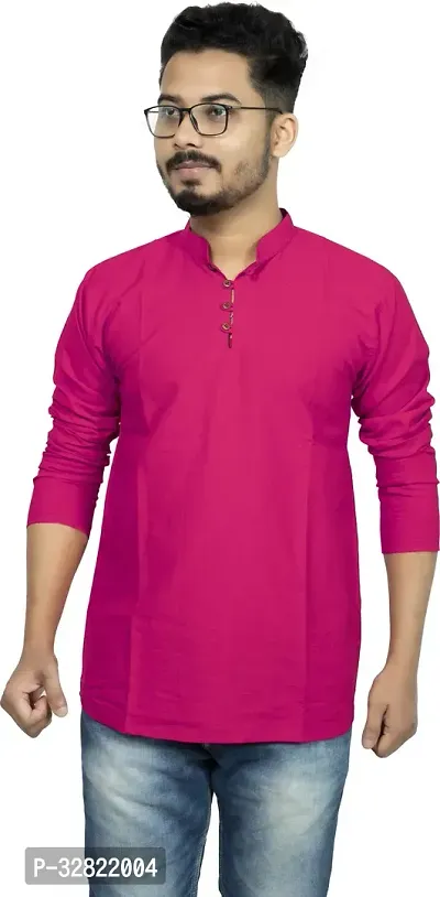 Rainbow Cloths Men Solid Straight Kurta Pink