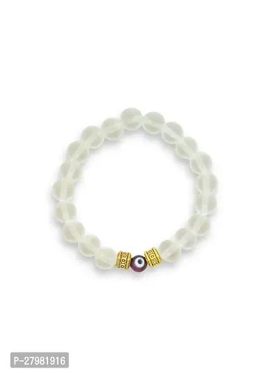 Stack Bracelet: Matte White Transparent Beads, Maroon Evil Eye, Gold tone Chain, Fancy Cube Spacers, Infinity, Leaf  Butterly Hanging Charm-thumb2