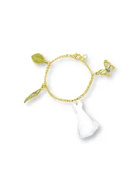 Stack Bracelet: Matte White Transparent Beads, Maroon Evil Eye, Gold tone Chain, Fancy Cube Spacers, Infinity, Leaf  Butterly Hanging Charm-thumb2