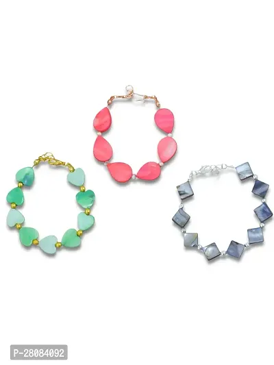 Combo of 3 - Green Heart Shell, Black Square, and Pink Drop Shell Bead Bracelet-thumb0