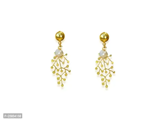 Trendy Gold Tone Abstract Design with Baroque Pearl Earrings-thumb0