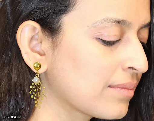 Trendy Gold Tone Abstract Design with Baroque Pearl Earrings-thumb2