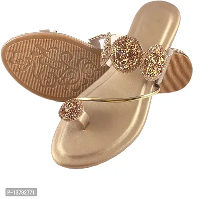 Gunjan Collection Golden Striped Fashion Flats Sandal For Women-thumb0