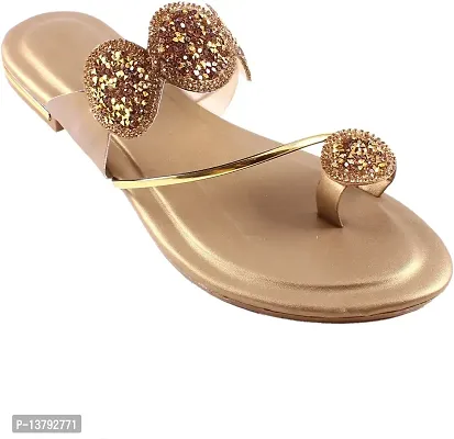 Gunjan Collection Golden Striped Fashion Flats Sandal For Women-thumb2