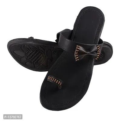 Gunjan Collection Black Striped Fashion Flats Sandal For Women