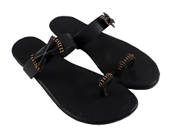 Gunjan Collection Black Striped Fashion Flats Sandal For Women-thumb1