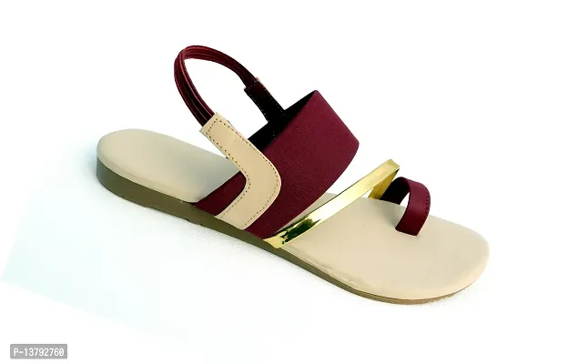 Gunjan Collection Maroon Striped Fashion Flats Sandal For Women-thumb0