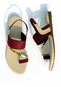 Gunjan Collection Maroon Striped Fashion Flats Sandal For Women-thumb1