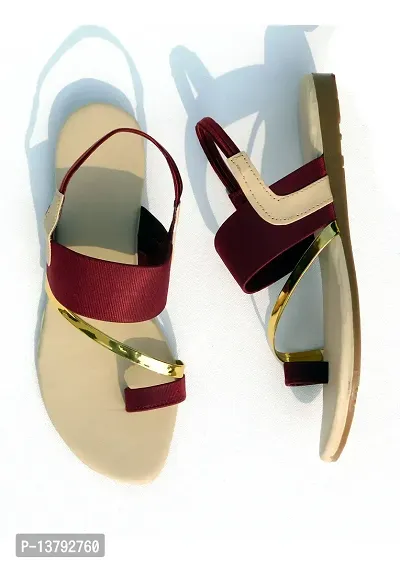 Gunjan Collection Maroon Striped Fashion Flats Sandal For Women-thumb2