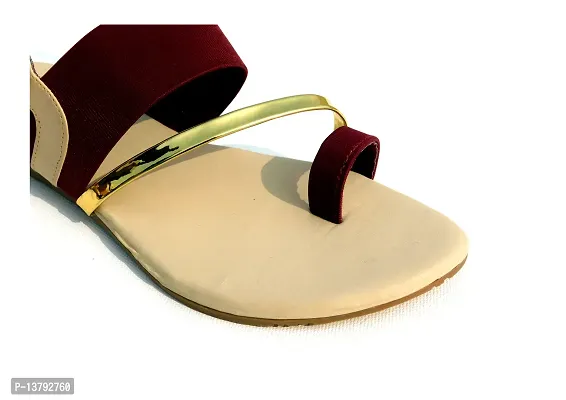 Gunjan Collection Maroon Striped Fashion Flats Sandal For Women-thumb3