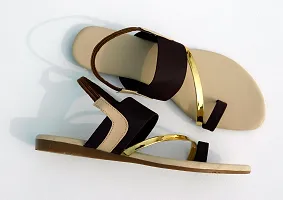 Gunjan Collection Brown Striped Fashion Flats Sandal For Women-thumb1