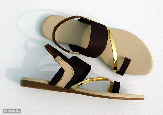 Gunjan Collection Brown Striped Fashion Flats Sandal For Women-thumb2