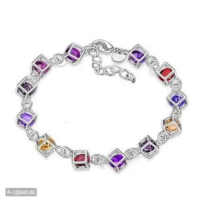 A2S2 Plata Women Colorful Glass Charm Bracelet  Bangle Fit Charm Bracelet