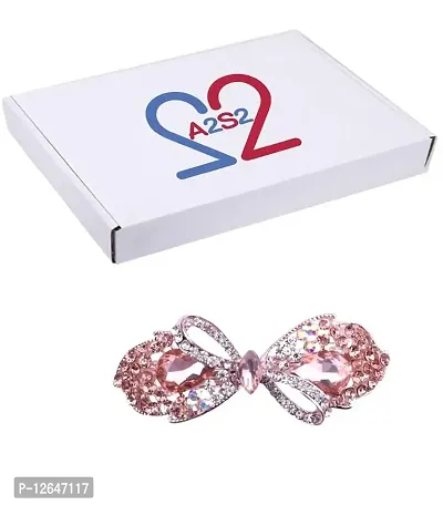 A2S2 Hair Clip, Bow  Heart Designs Crystal Rhinestones Beautiful Clip Hair Jewelry for Women (Brown/Coffee Colour)-thumb2