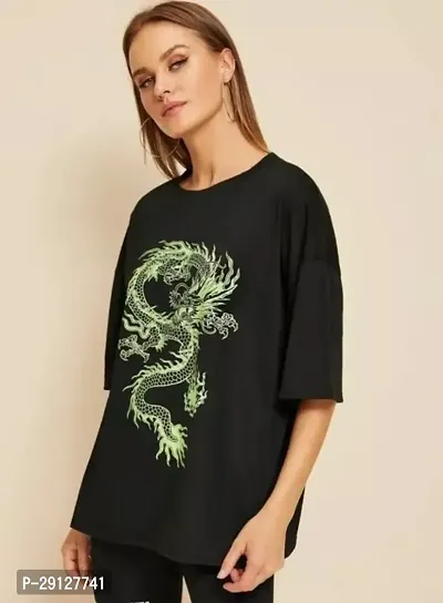 Elegant Black Cotton Blend Printed Tshirt For Women