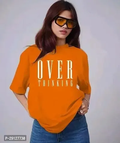 Elegant Orange Cotton Blend Printed Tshirt For Women