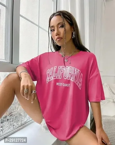 Elegant Pink Cotton Blend Printed Tshirt For Women