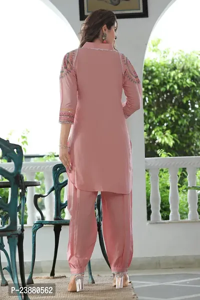 Elegant Pink Self Design Cotton Kurta with Bottom Set For Women-thumb2