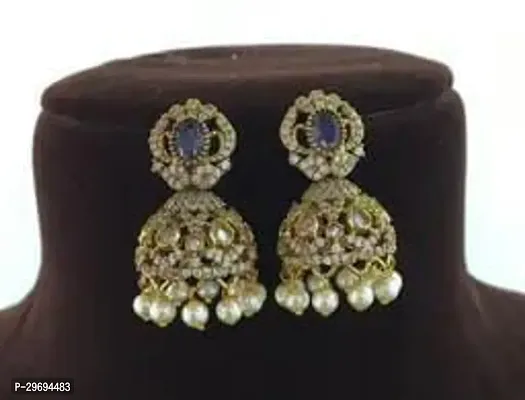 Beautiful Golden Alloy  Jhumkas Earrings For Women