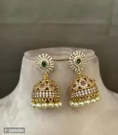 Beautiful Golden Alloy  Jhumkas Earrings For Women