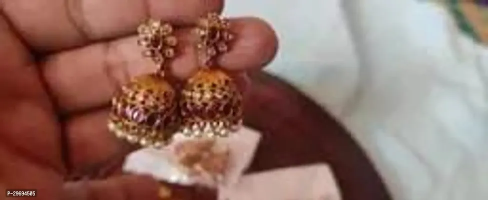 Beautiful Golden Alloy  Jhumkas Earrings For Women