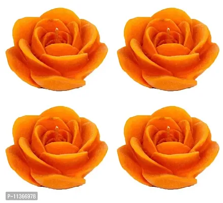 Shraddha Creation Floating Rose Decorative Smokeless Candle, Orange Color with Fancy Spiced Fragrance (Set of 4)