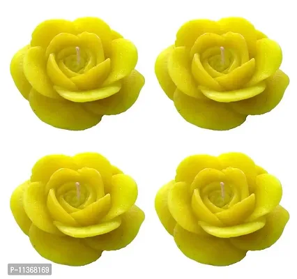 Shraddha Creation Floating Rose Decorative Smokeless Candle, Lemon Yellow Color with Apple Fresh Fragrance (Set of 4)